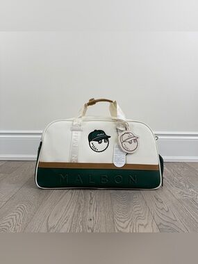 MALBON Golf Duffel Bag | White & Green | With Separate Shoe Compartment